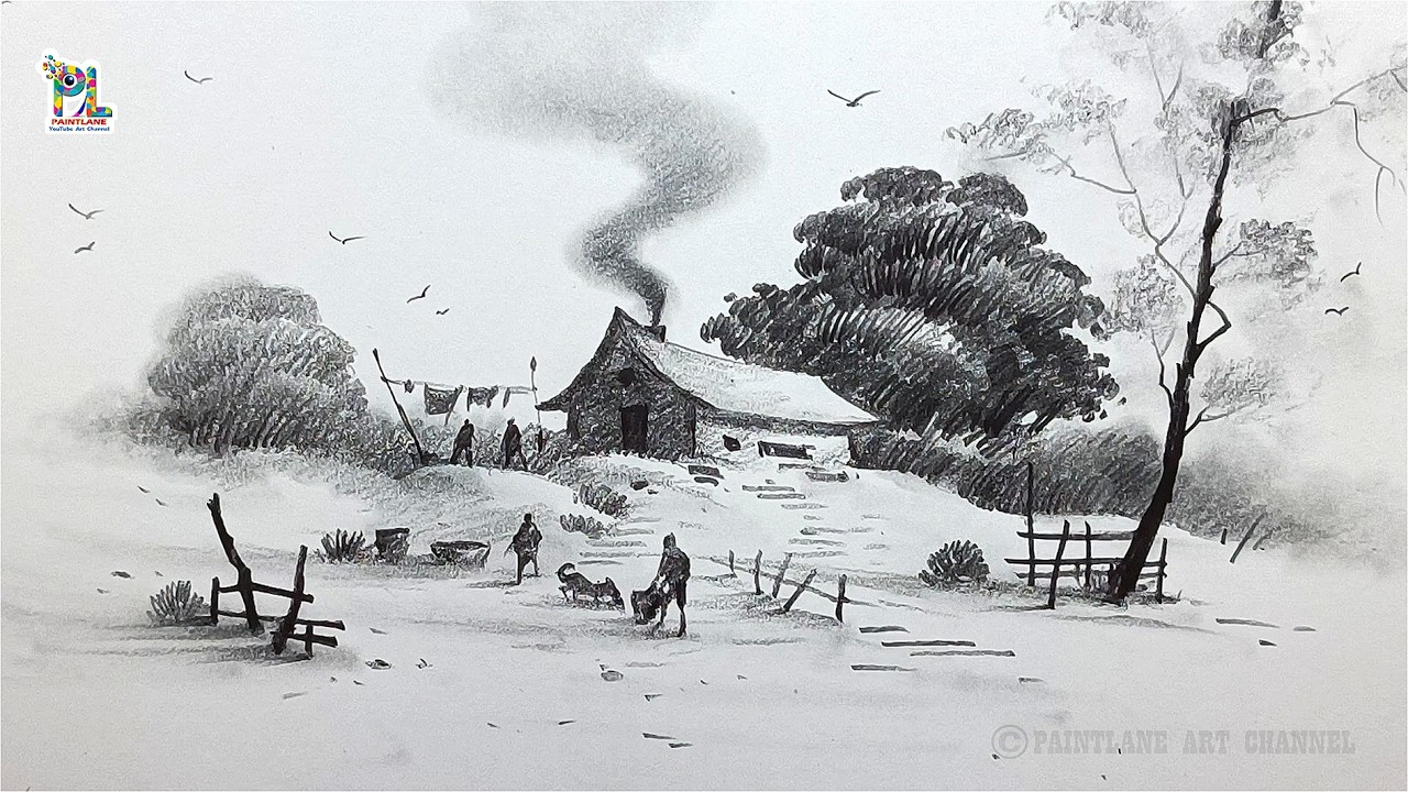 How to draw Village Rural Life in  Scenery Art | Easy Pencil Art