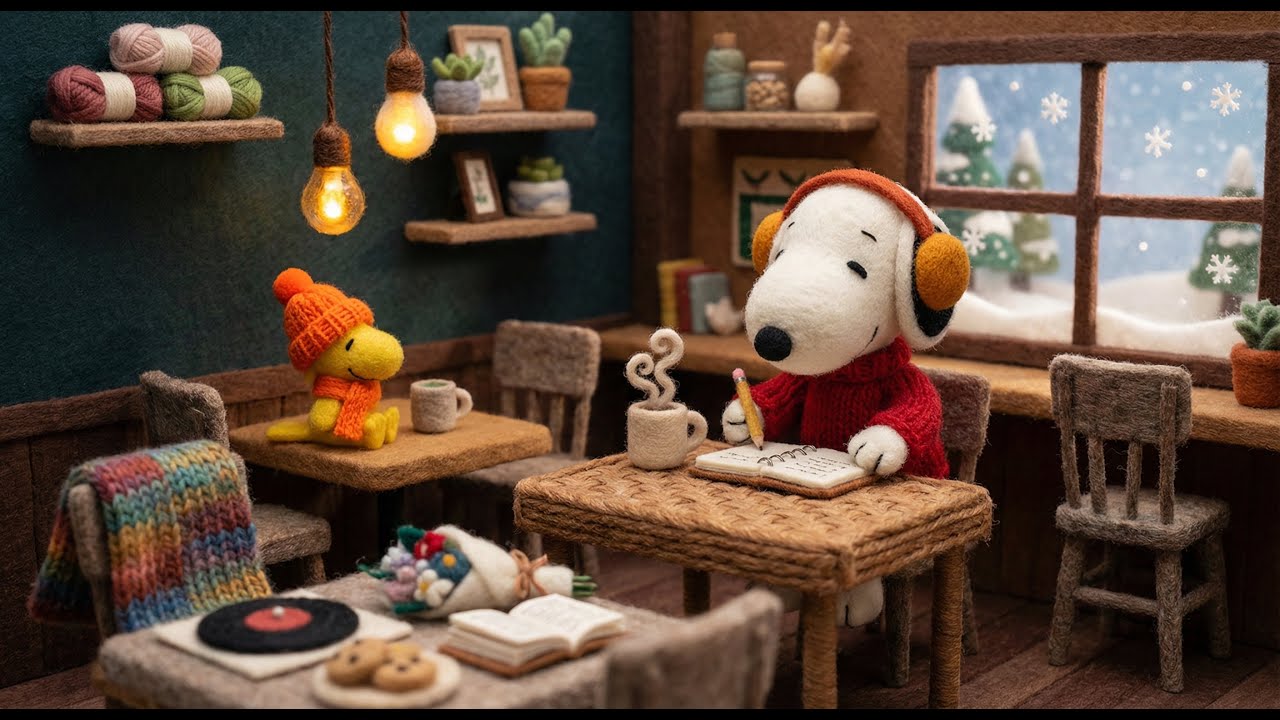 🎧 Winter Lofi – Cozy Café with Snoopy & Woodstock for Study & Focus