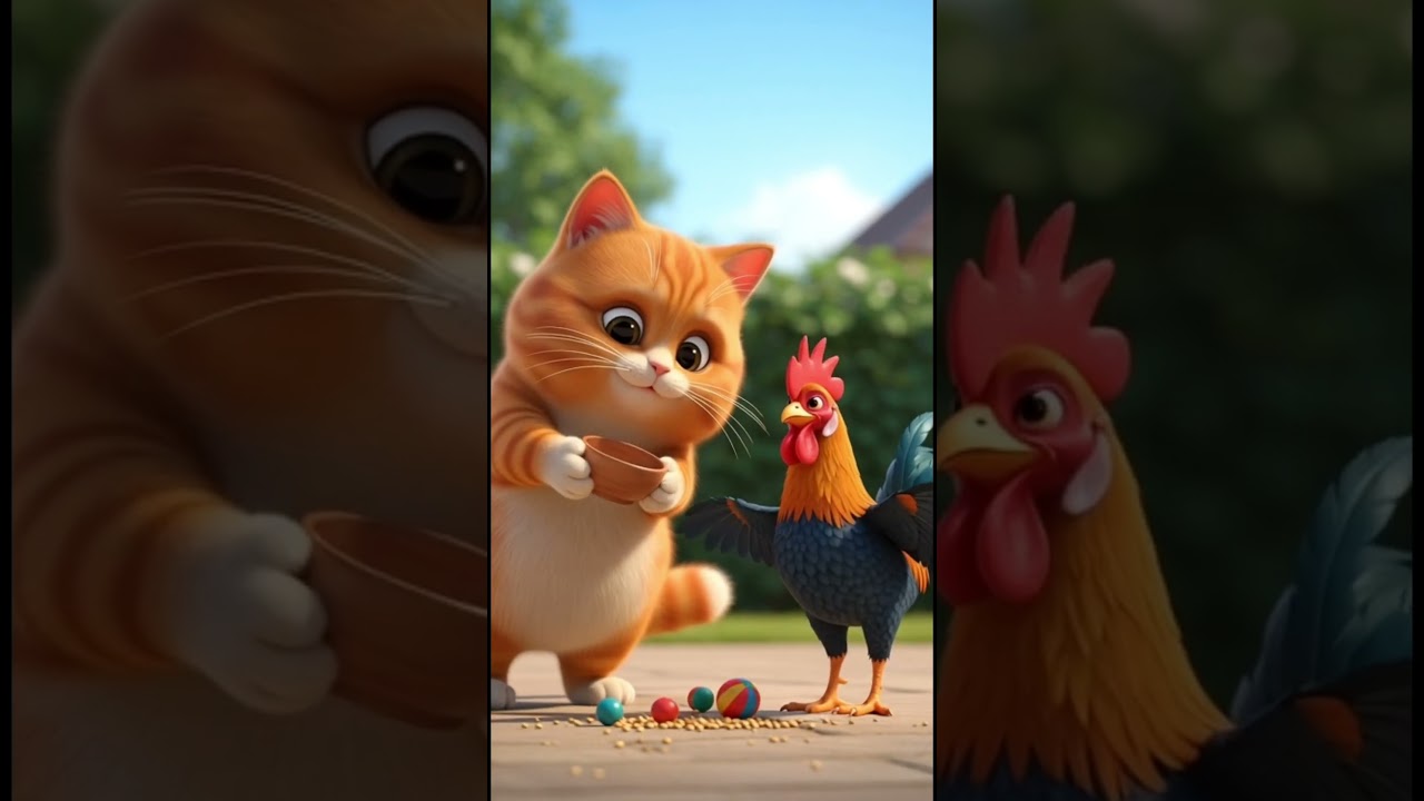 You Won&rsquo;t Believe What This Chubby Mama Cat & Rooster Are Doing! 😲🐱🐓 #catworld #orangecat #catLovers