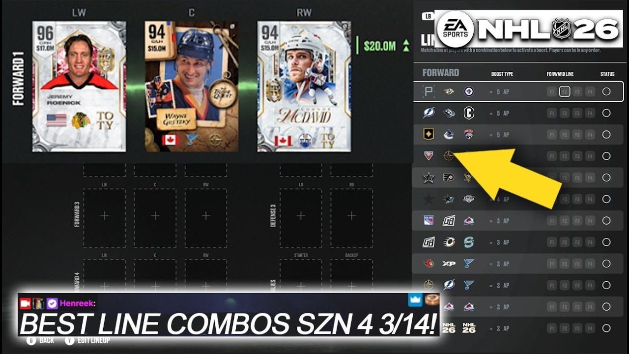 ЛУЧШИЕ НОВЫЕ КОМБИНАЦИИ ЛИНИЙ 4 СЕЗОНА 3/14 I NHL 26 HUT