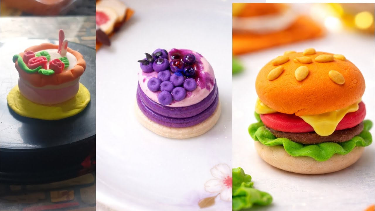 Diy cute clay cake #miniature # super clay burger making #artandcraft 