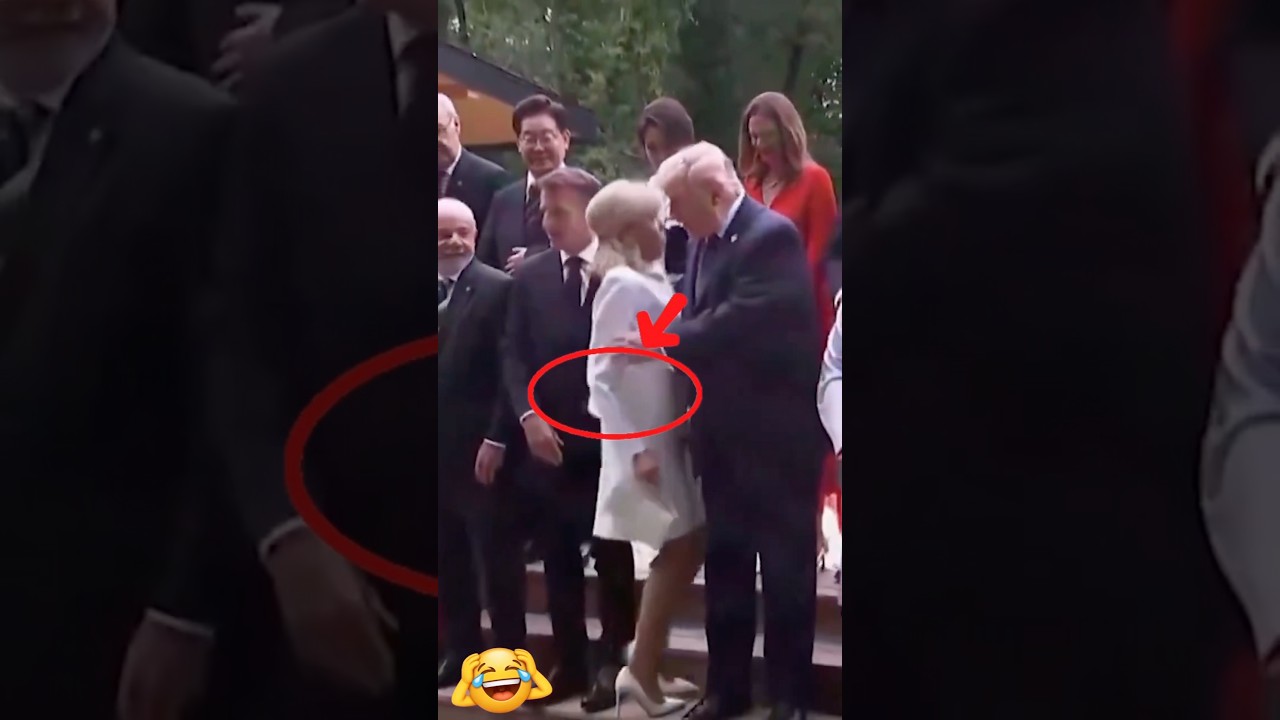 A viral video shows Donald Trump saving Brigitte Macron from a fall 🤔😂