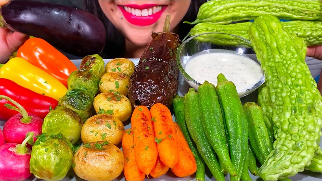ASMR ROASTED VEGGIE PLATTER *MAKAN SAYURAN PANGGANG भुनी हुए सब्जियां MUKBANG MASSIVE Eating Sounds
