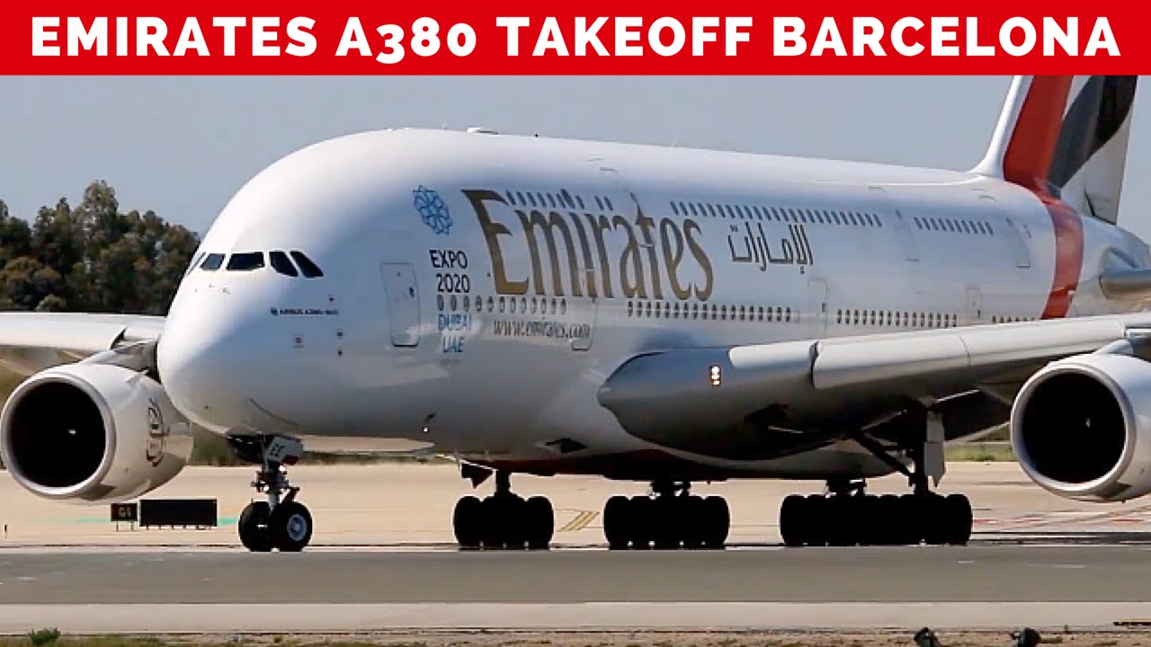 Emirates A380 take off from Barcelona El Prat | By AviationZone
