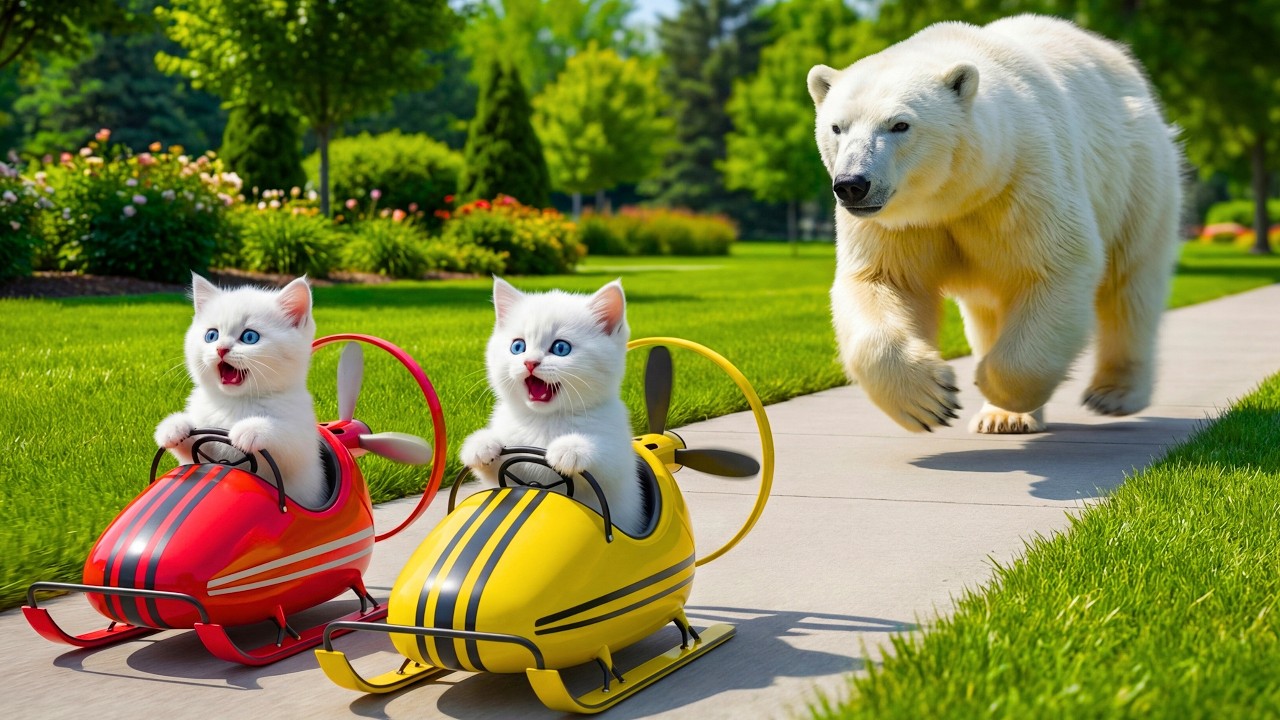 🚨 ! SOS ! 2 WHITE KITTEN BROTHERS VS POLAR BEAR ! 😱🐾
