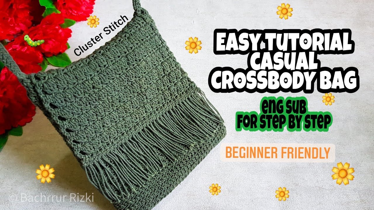 TUTORIAL MERAJUT TAS SELEMPANG MINI FLAP MOTIF CLUSTER STITCH / CROCHET BAG / BACHRRUR'S PROJECT #22