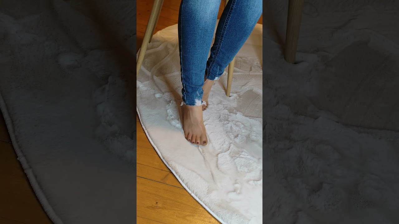 soft hosed feet under jeans #nylonfeet #nylonsoles #hoseundertrousers #nailpolish
