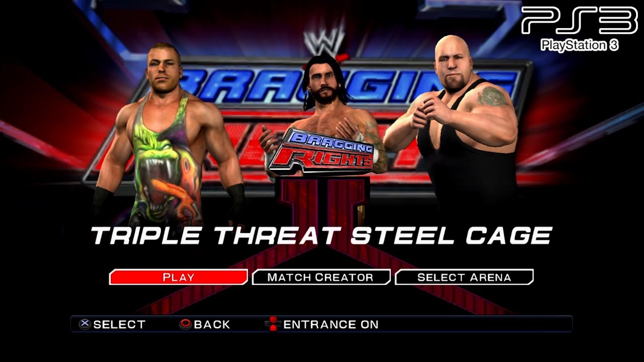 WWE SmackDown VS Raw 2011 PS3 - CM Punk VS Rob Van Dam VS Big Show - Тройной бой в стальной клетке