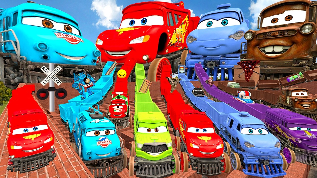 All Size Tiny To Giant Lightning Mcqueen and Friends Train Cars in Maze EP 19
