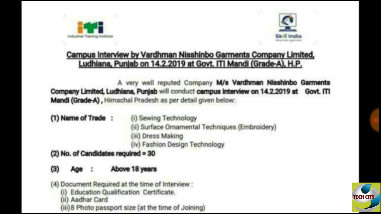 Campus  interview ITI CAMPUS SELECTION IN GITI MANDI