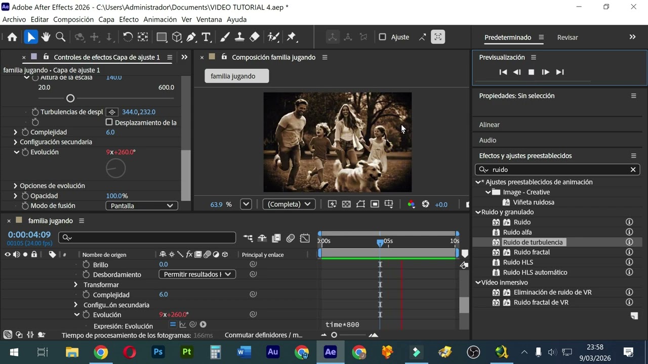 efecto de ruido turbulecia y ruido para mayor realismo en camaras antiguas 8mm, TUTORIAL 5