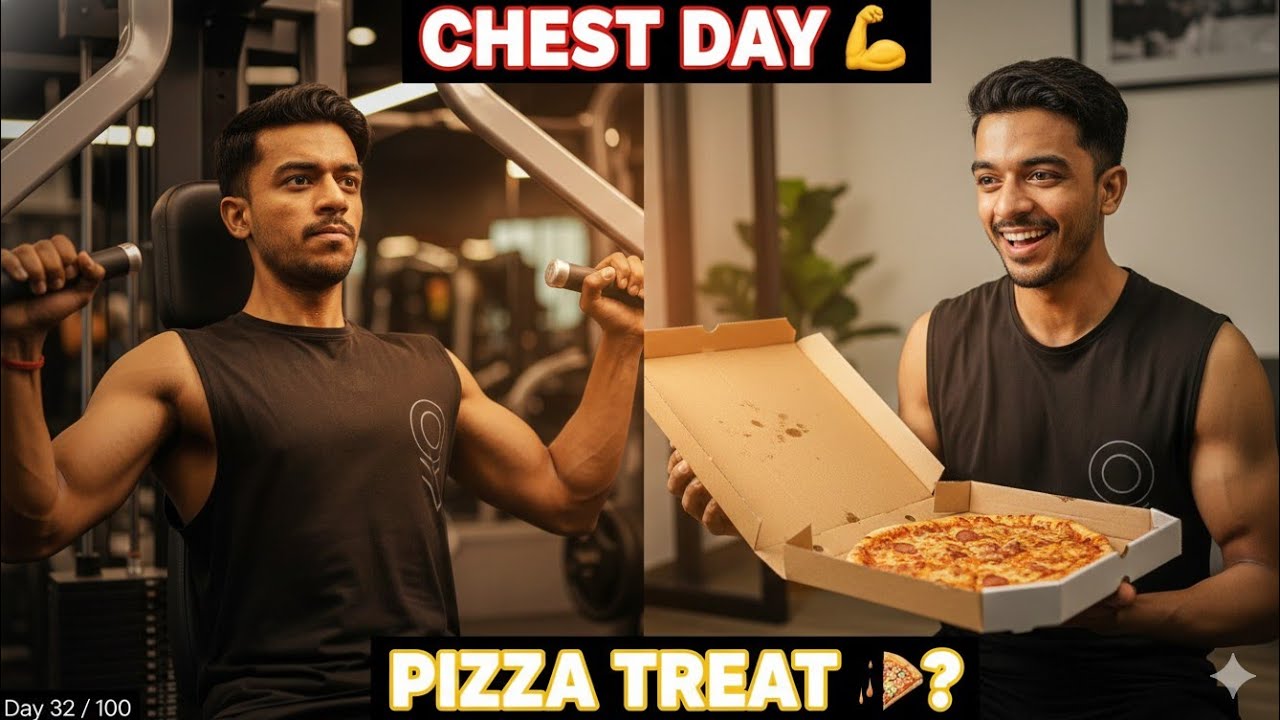 Day 32 – Chest Pump, Pizza Treat & Online Class Masti 😄🔥 | 100 Days Bulking Challenge