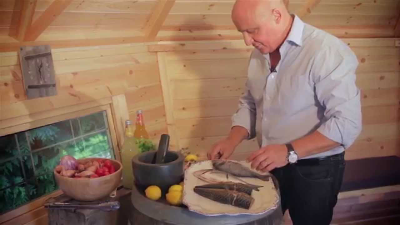 Aldo Zilli cooking in his 17m Arctic Barbecue Cabin