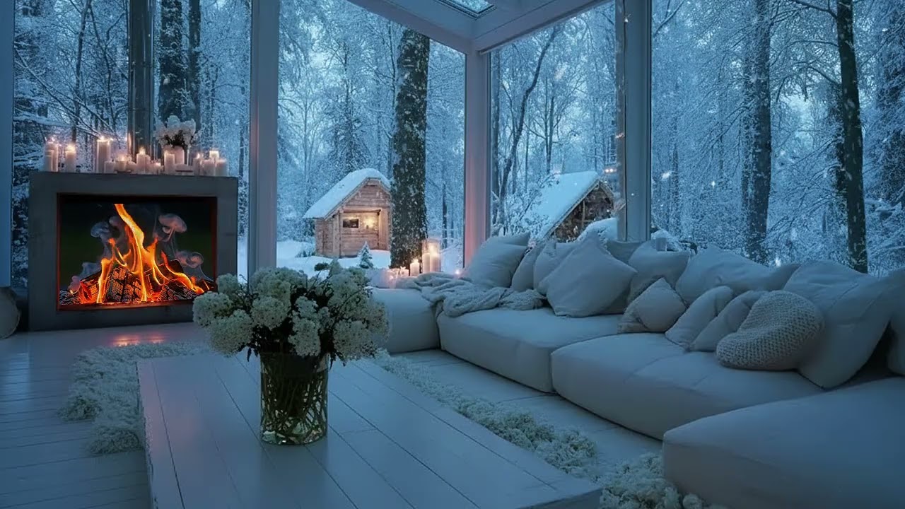 ❄️ Gentle Winter Piano Music | Cozy Fire & Snow Outside | Deep Sleep Focus Calm