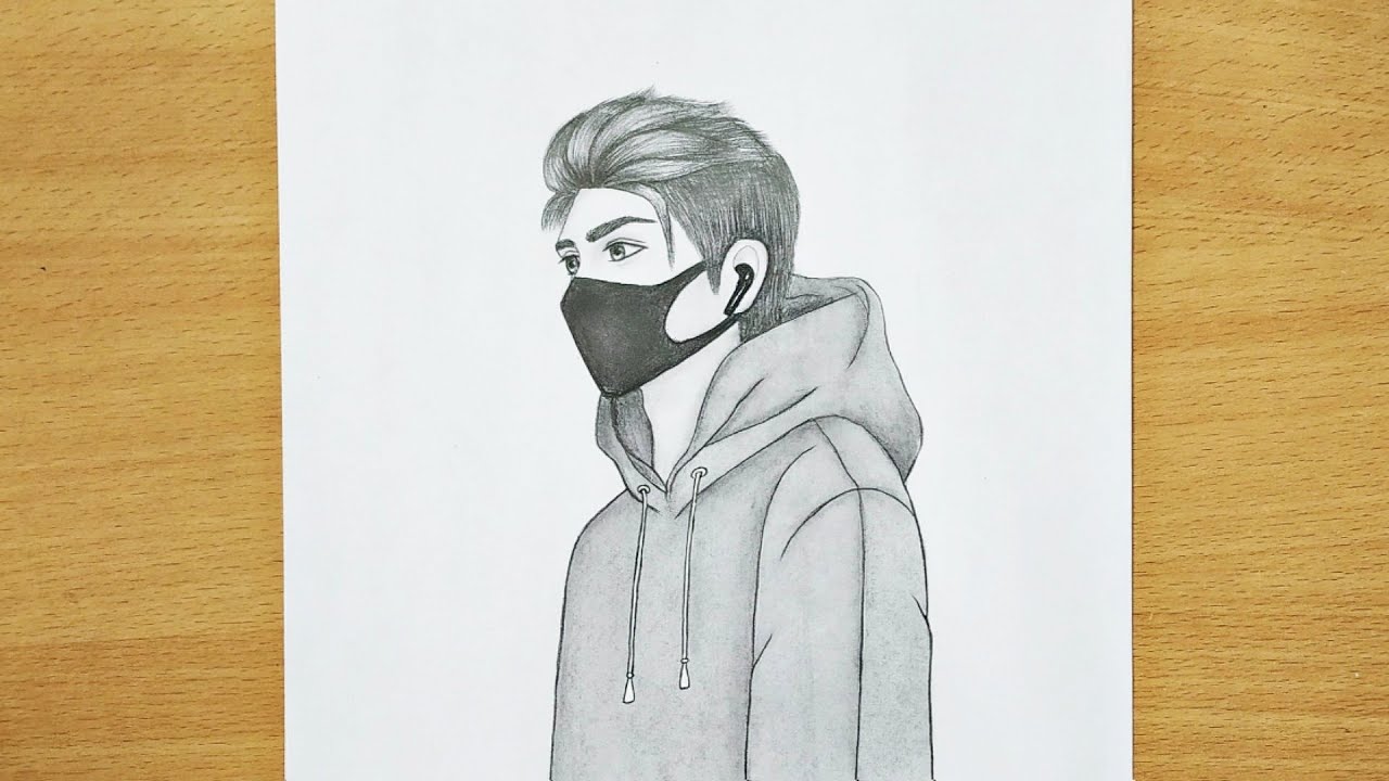 A Boy with mask - Easy step by step || how to draw a boy with mask