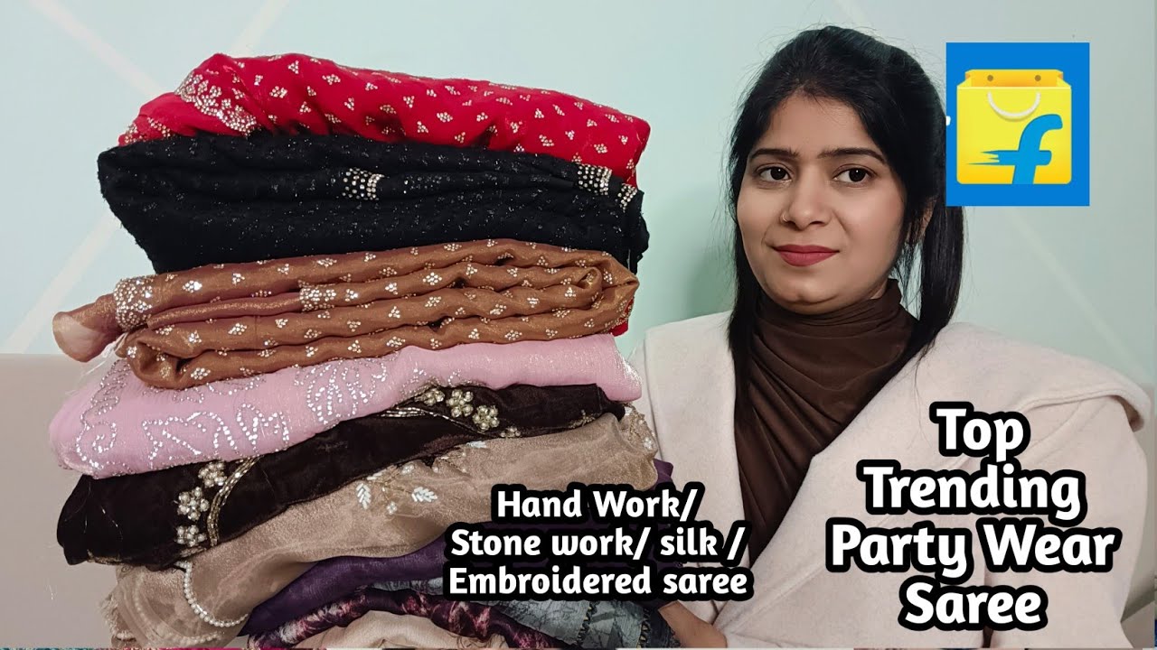 Flipkart Saree haul Rs -388 | Flipkart Party wear Hand work/ Dimand work Saree|  Party Wear saree