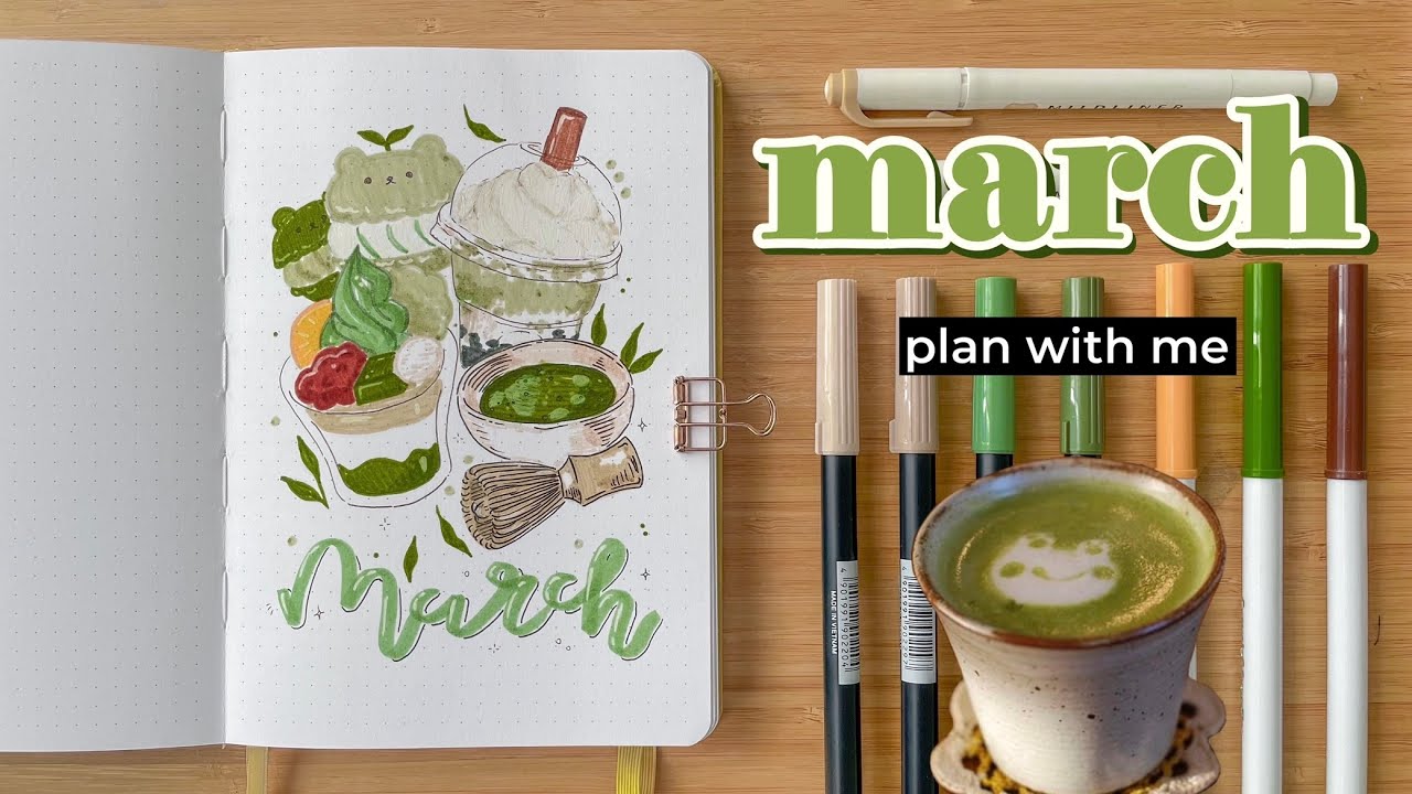 March 2025 Bullet Journal Setup | Plan with me 🍵 Matcha theme