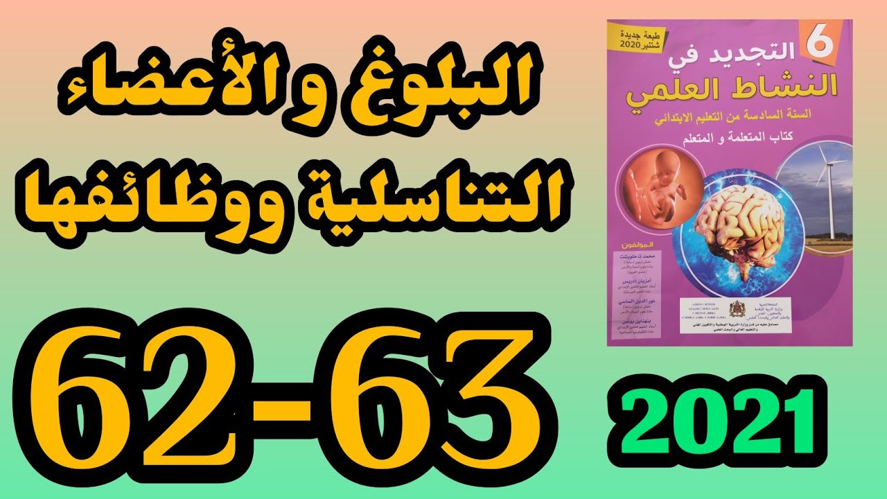 البلوغ الأعضاء التناسلية ووظائفها التجديد في النشاط العلمي المستوى السادس الصفحة 62-63 طبعة 2021