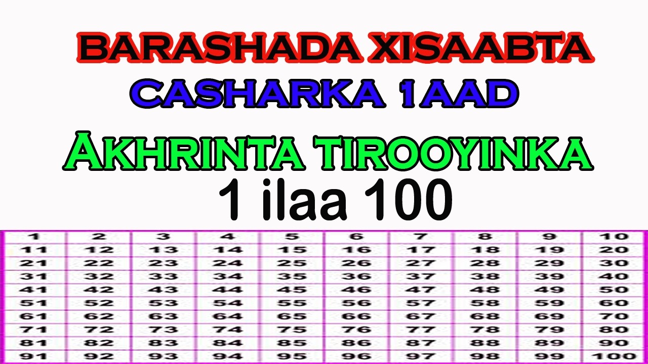 casharka 1aad barashada xisaabta akhrinta tirooyinka