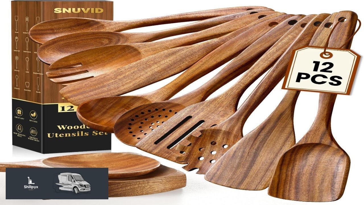 Wooden Spoons for Cooking 12 Pcs Teak Wood Kitchen Utensils Set