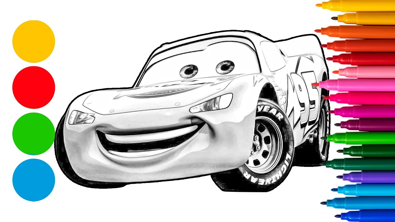 Coloring Lightning Mcqueen | Black and White to Color |  Pixar Cars Coloring Pages