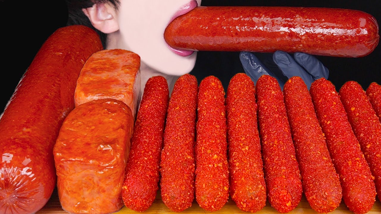 ASMR HOT CHEETOS GIANT SAUSAGE SPAM CHEESY MUKBANG COOKING 치토스 소세지 먹방 ソーセージ 咀嚼音 Sosis EATING SOUNDS