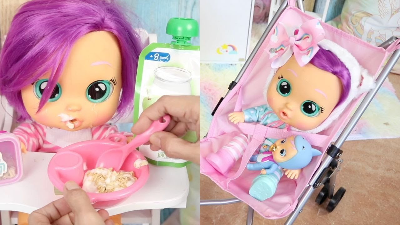 Boneca Cry Baby Comendo Papinha e Se arrumando para Passear- Cuidando da Boneca