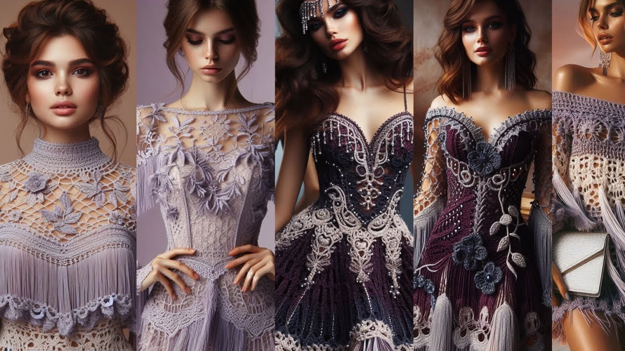 Stunning Purple Crochet knitted dresses with silver contrast|For all purple lovers #fashion #crochet