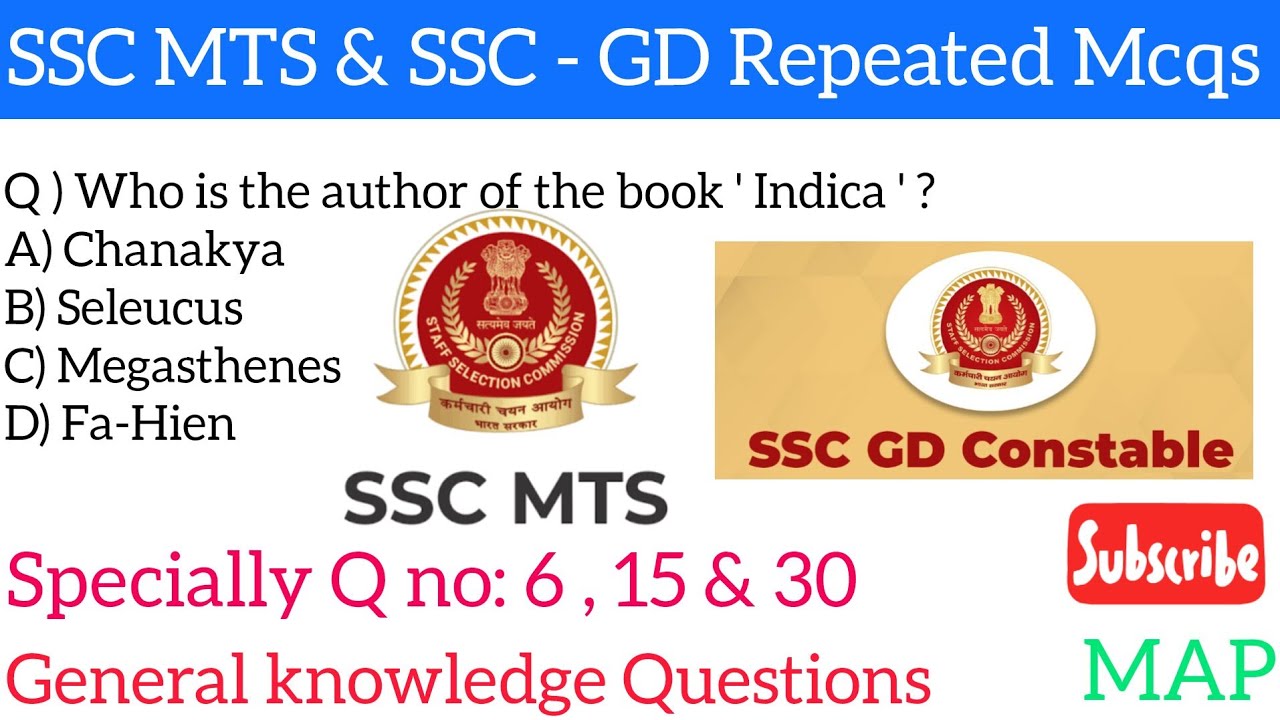 SSC MTS & SSC GD , Previous Year Question, 2022, 2023, 2024 , General Knowledge,  GK , MAP 