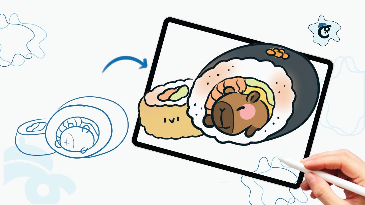 How To Draw CAPYBARA Sushi Roll (Step-by-step)