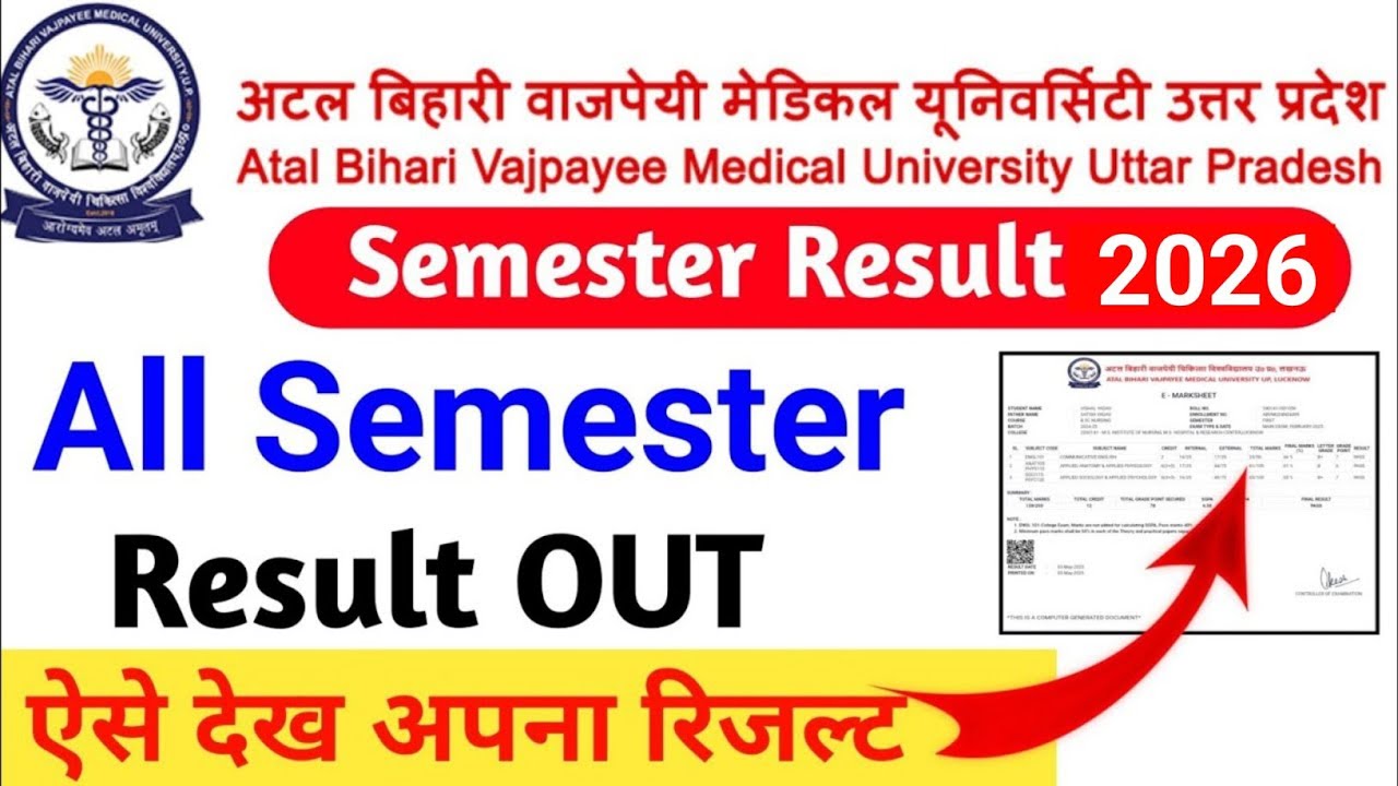 Abvmu Bsc Nursing 1st, 6th,3rd,4th semester Result 2026 जारी हुआ up Bsc Nursing semester Result 2026