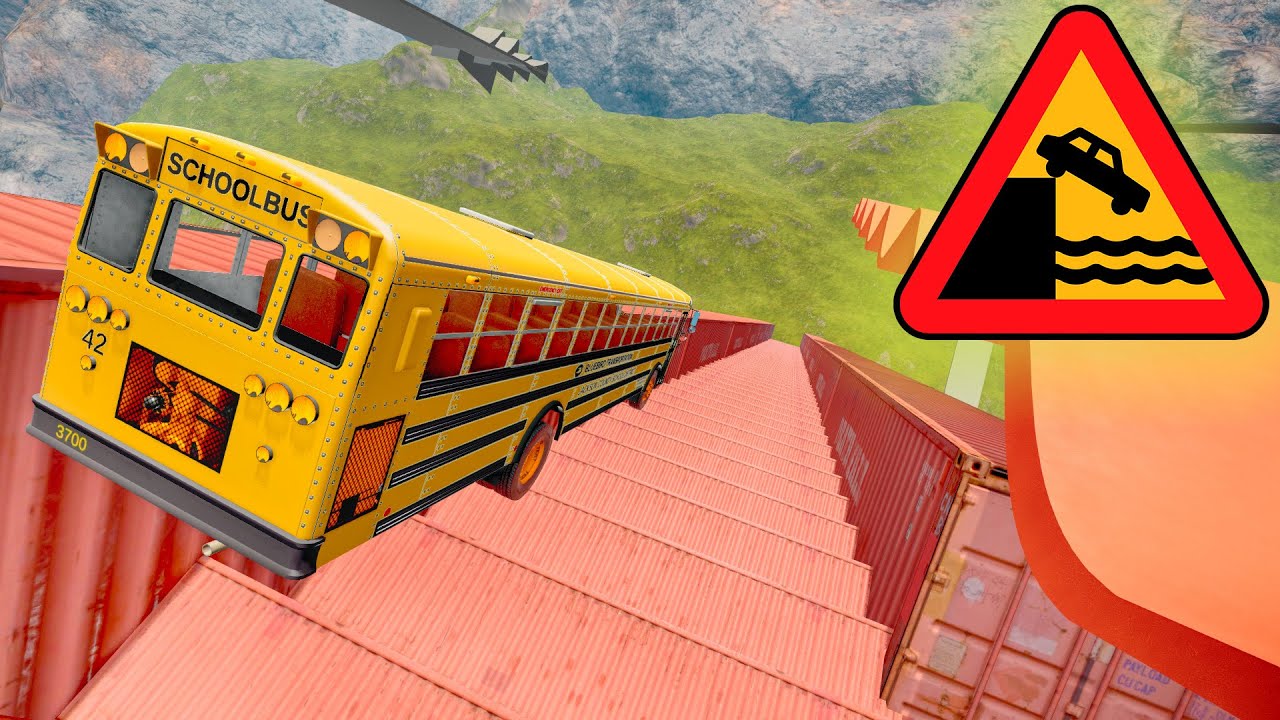 School Bus Crash Test &ndash; USA School Bus Stairs Jumps Down in BeamNG Drive Physics Gameplay