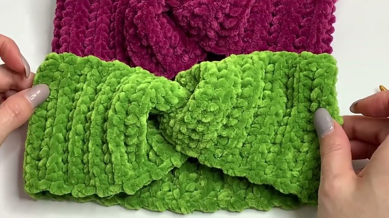 Повязка на голову из плюшевой пряжи за час.🧶☕️ Вяжем крючком.