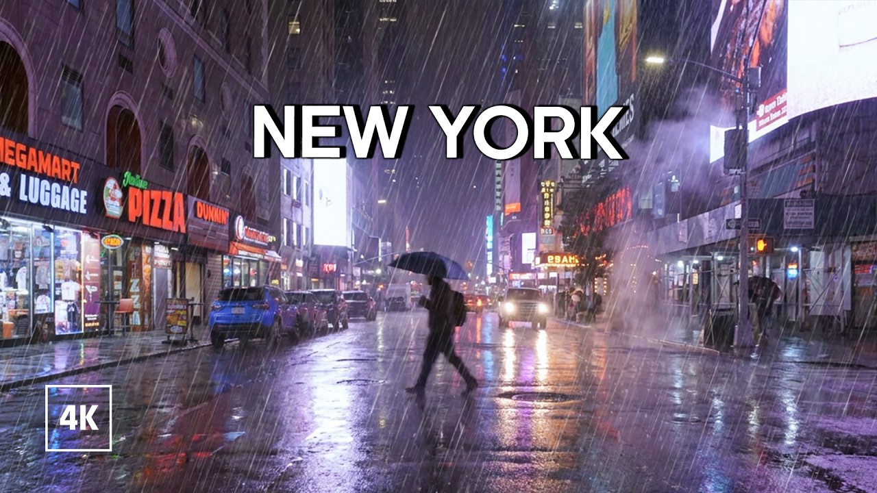 Walking in HEAVY RAIN in New York City ⛈️☔️ Thunderstorm Sounds for Sleep (8 Hours)