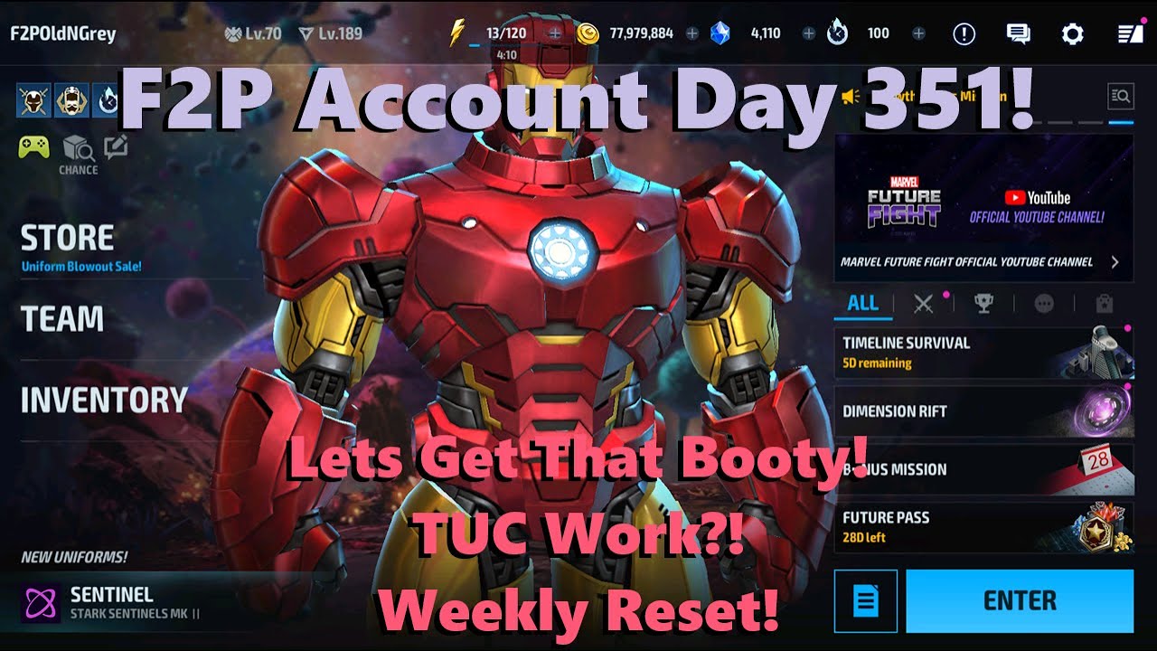 Marvel Future Fight: F2P Account Day 351!  Lets Get That Booty! TUC Work? Weekly Reset! 🏴‍☠️🤓🏗️