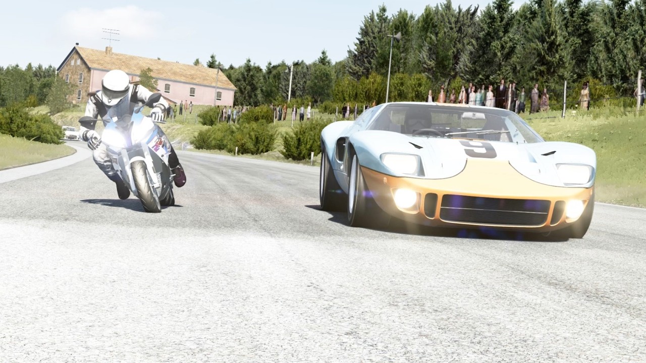 BMW S1000RR vs Historic Ford Cars at Old SPA