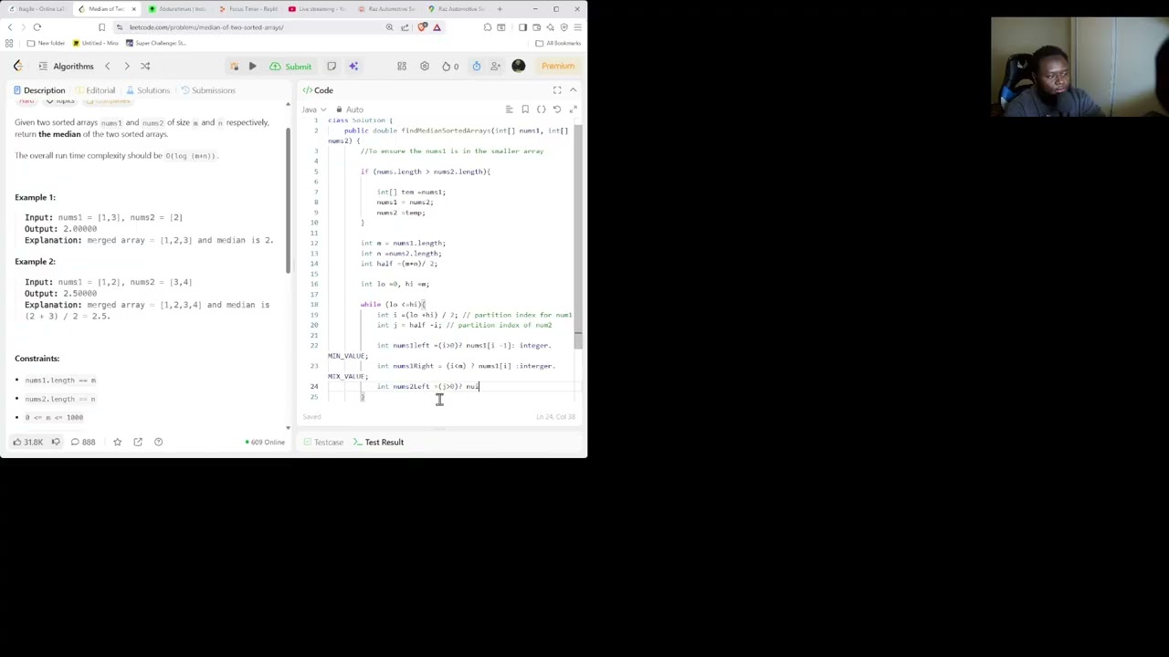 Median of Two Sorted Arrays | O(log(m+n)) Binary Search Solution in Java