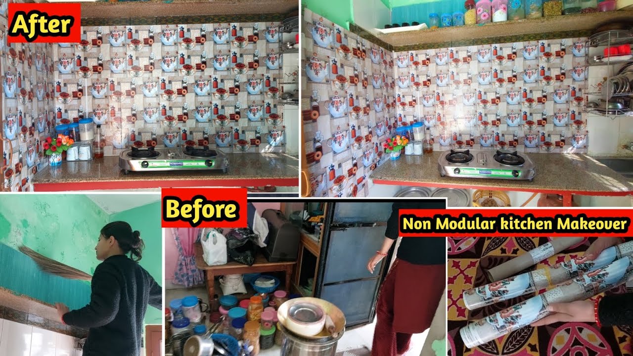 🌹मैंने अपने छोटे किचन का किया सिर्फ 400 रूपये में Makeover😍Indian Non Modular kitchen Makeover