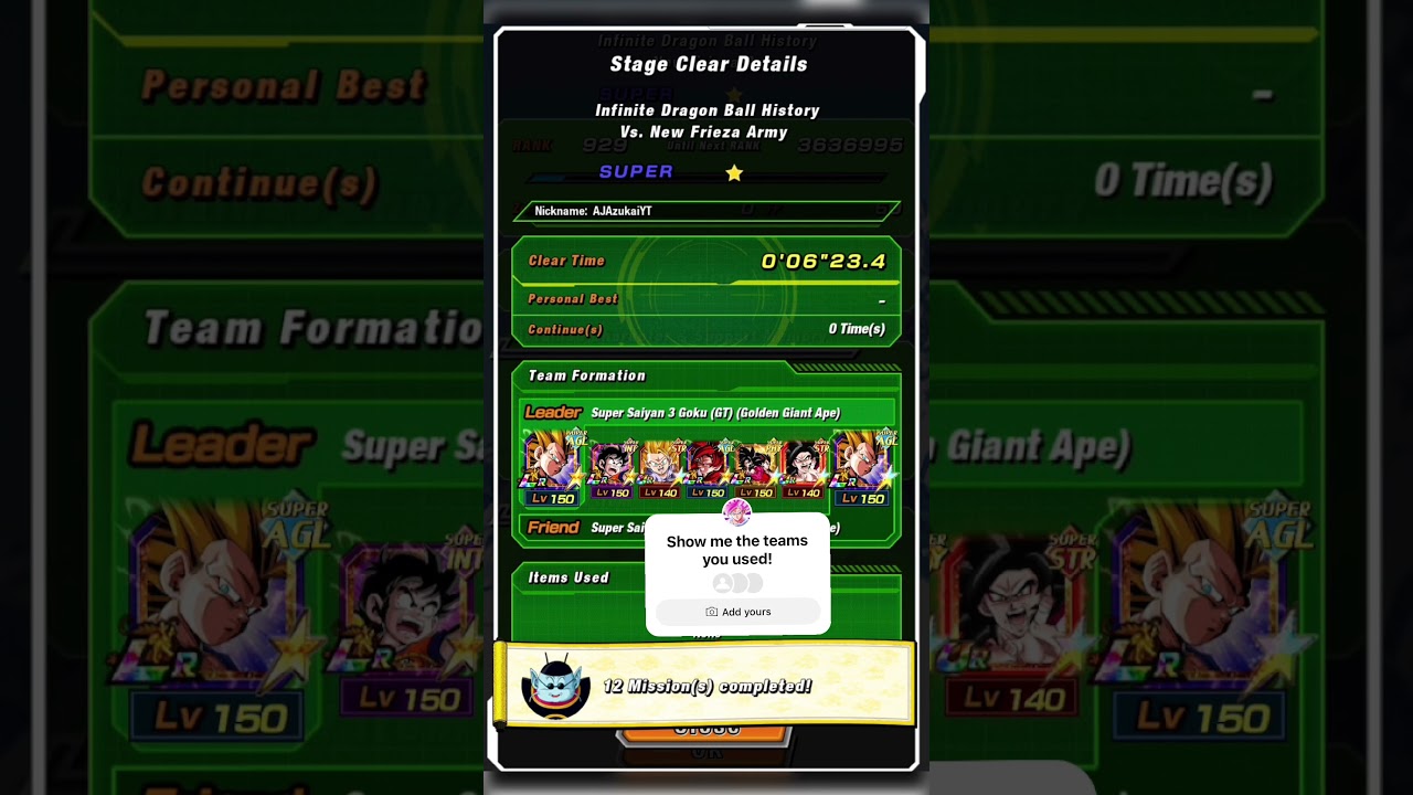 All missions cleared! New IDBH stage done! #ajgang #dragonball #dokkan #dokkanbattle