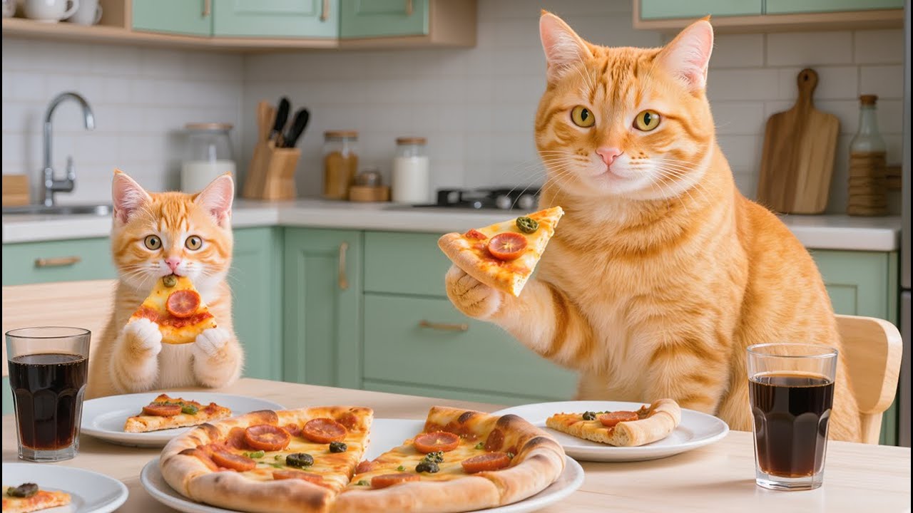 Mama Cat Takes Her Kitten to the Supermarket and Makes Homemade Pizza Together 🍕🐱🛒