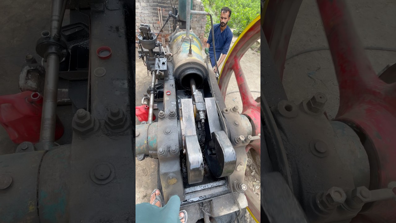 Old Black Engine Starting Open piston Diesel Engine Amazing working
