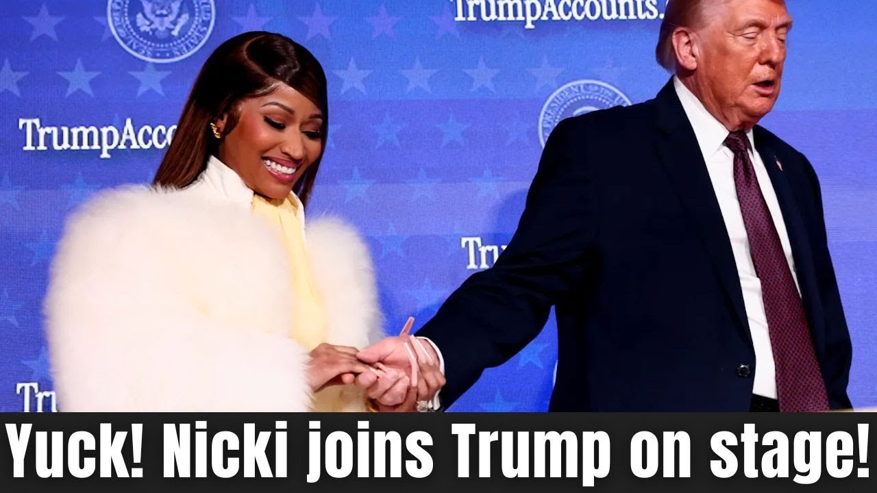 Ники Минаж и Трамп держатся за руки на мероприятии.