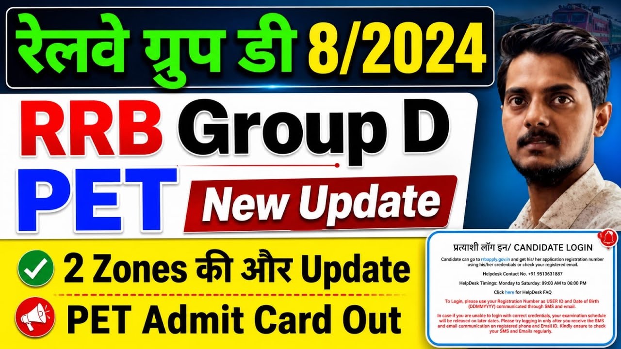 RRB Group D 8/2024 New Update|| Group D PET 2 Zones Chennai And Patna PET Admit Card Out