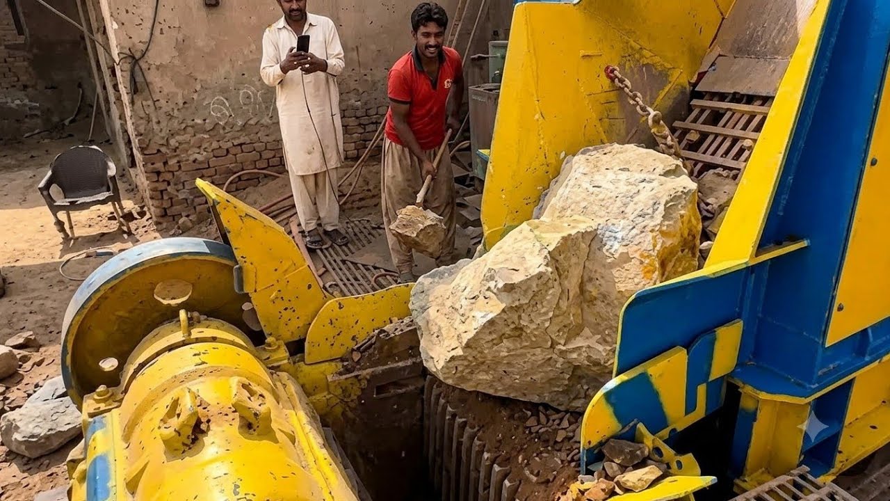 Giant Excavator Loading Massive Rocks into Jaw Crusher #Excavator #JawCrusher
