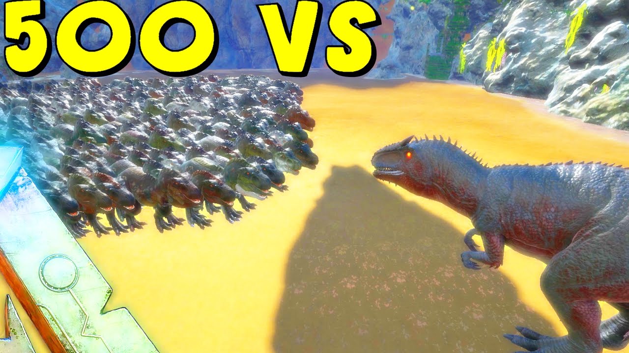 ARK Survival Evolved - 500 T REX VS GIGANOTOSAURUS ( AFTER GIGA NERF ) | ARK Battle Gameplay