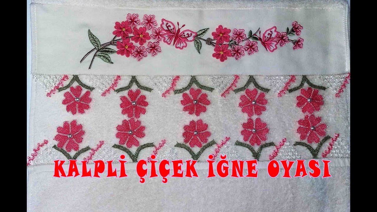 Kalp Çiçekli İğne Oyası Havlu Kenarı