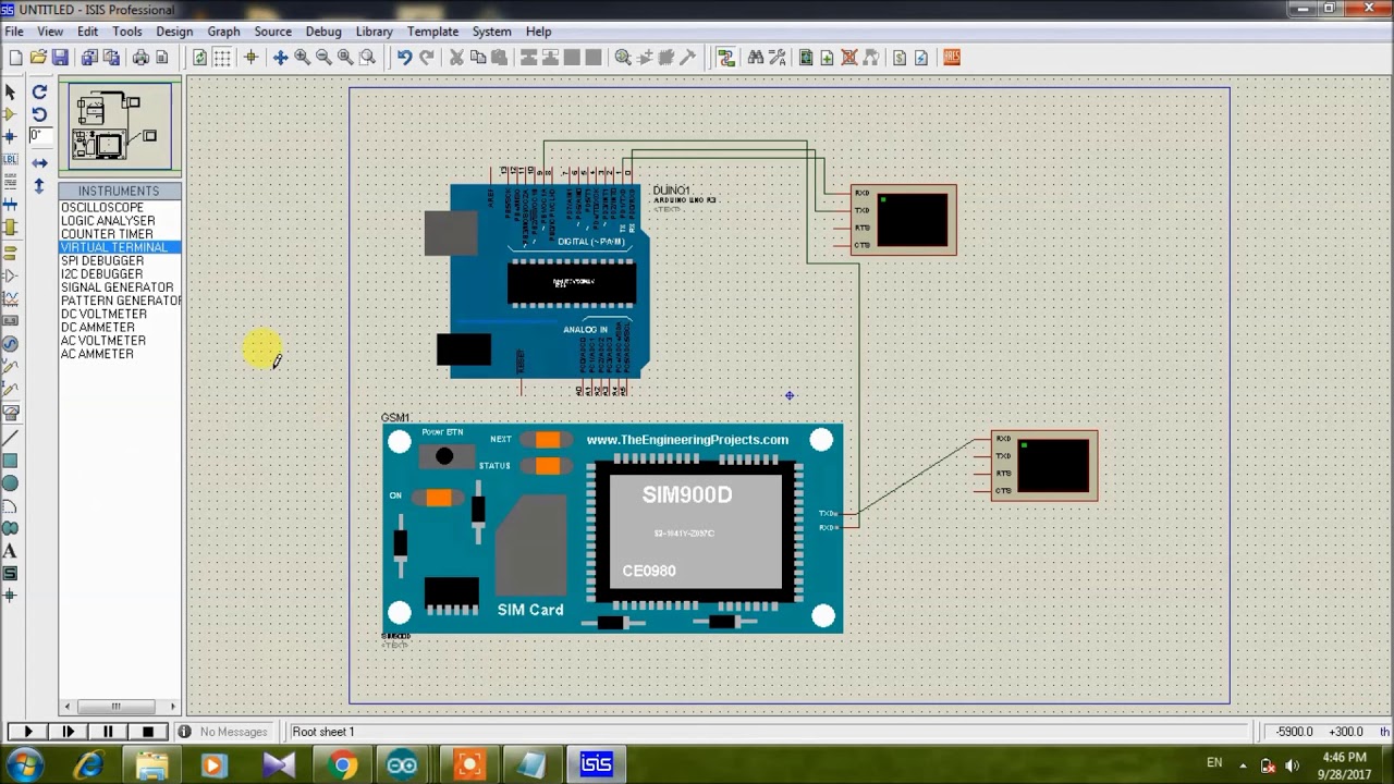 GSM interfacing with Arduino simulation in Proteus