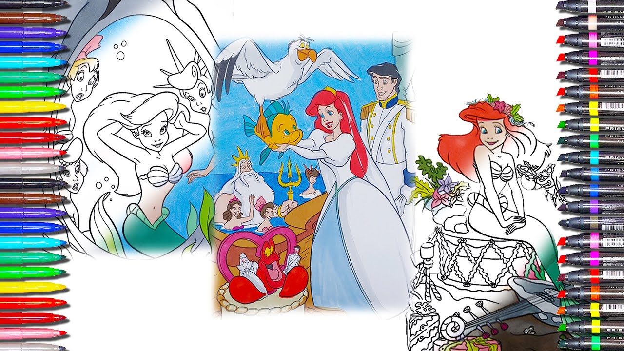 Как нарисовать и раскрасить Русалочка Ariel: Disney принцесса Рисование и раскраски для детей