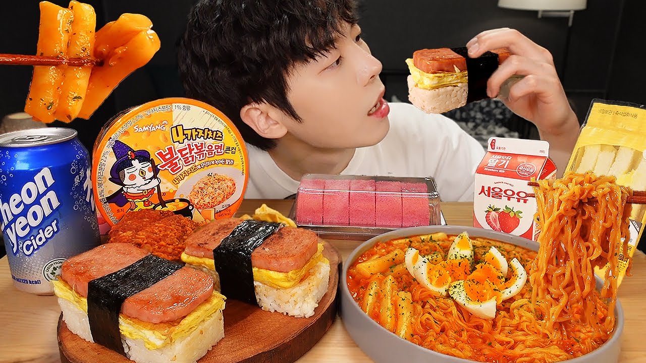 ASMR MUKBANG | 편의점 직접 만든 핵불닭 떡볶이 치킨 김밥 디저트 먹방 & 레시피 FRIED CHICKEN AND Tteokbokki EATING