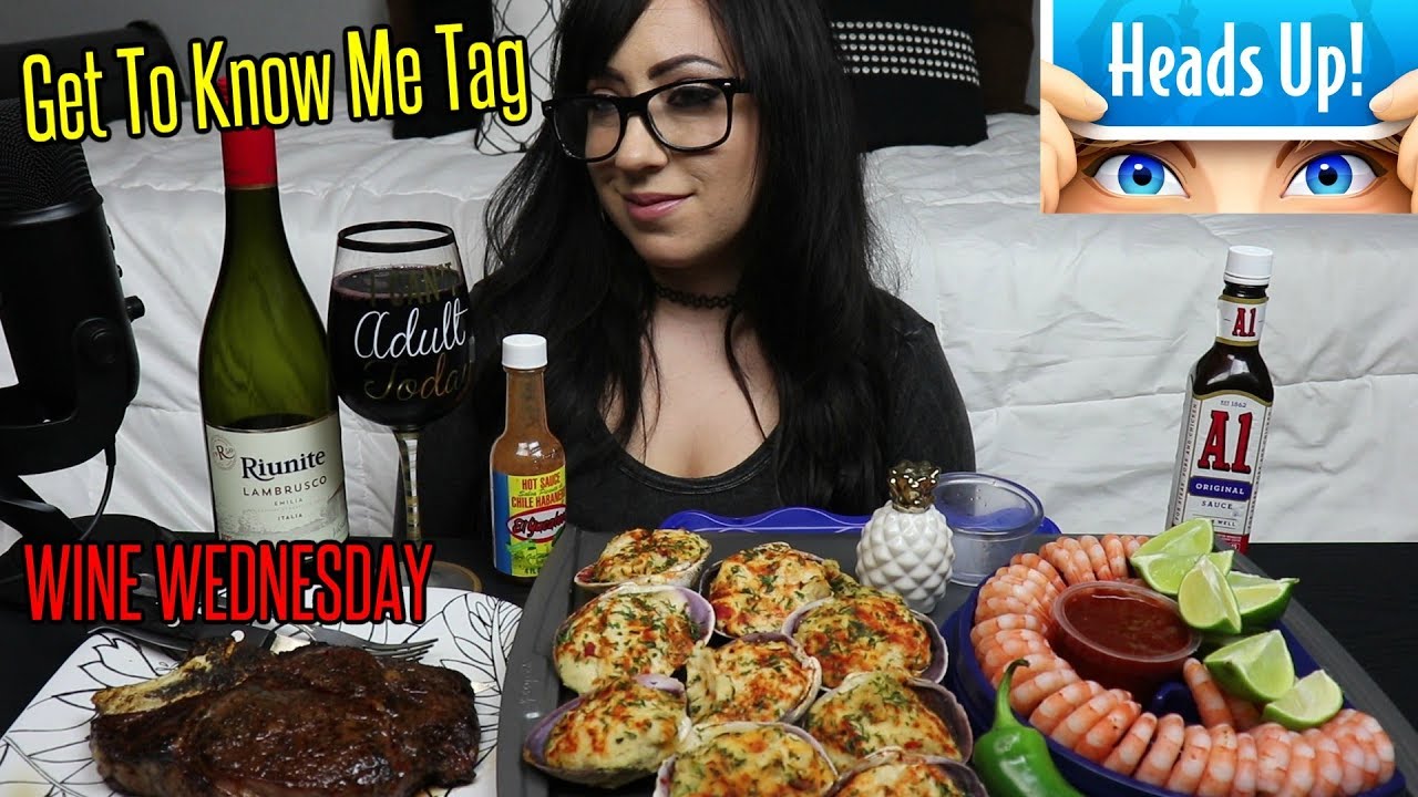 SHRIMP, STEAK, STUFFED CLAMS MUKBANG | EATING SHOW | WINE WEDNESDAY